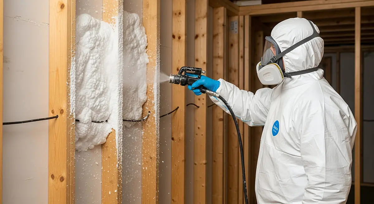 断熱材を施工する職人の作業